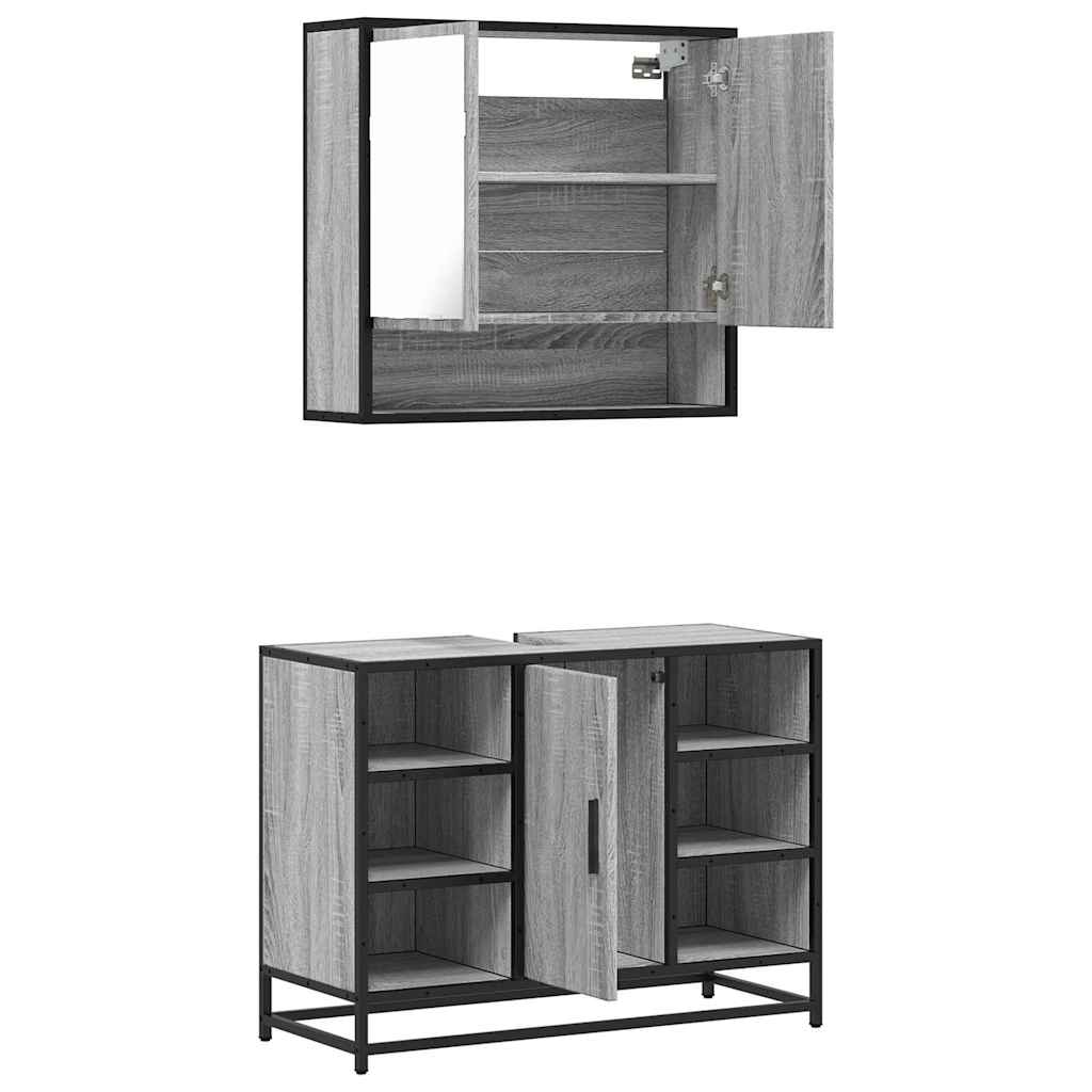 Set mobilier de baie, 2 piese, gri sonoma, lemn prelucrat