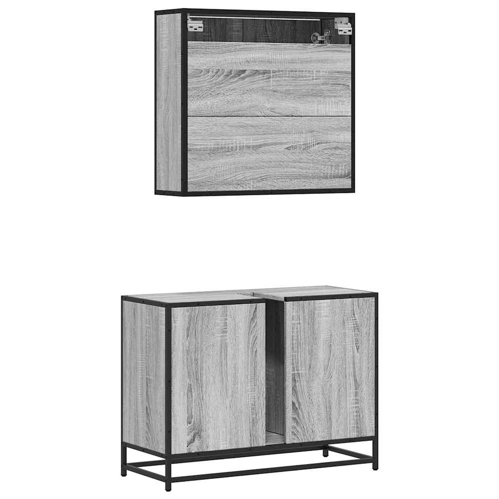 Set mobilier de baie, 2 piese, gri sonoma, lemn prelucrat