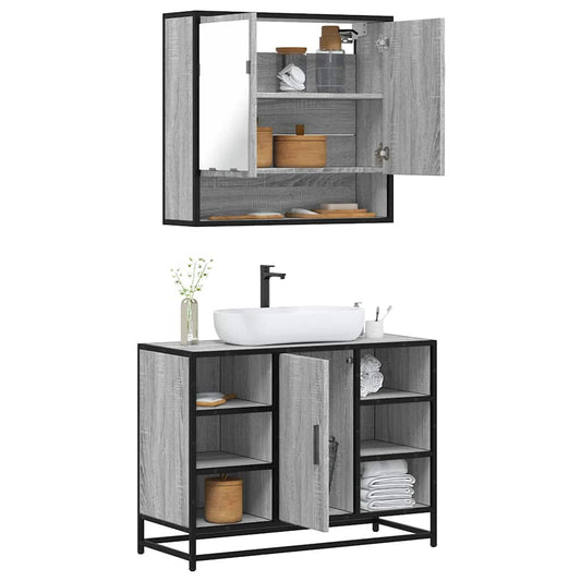 Set mobilier de baie, 2 piese, gri sonoma, lemn prelucrat