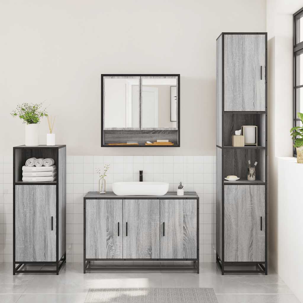 Set mobilier de baie, 3 piese, gri sonoma, lemn prelucrat