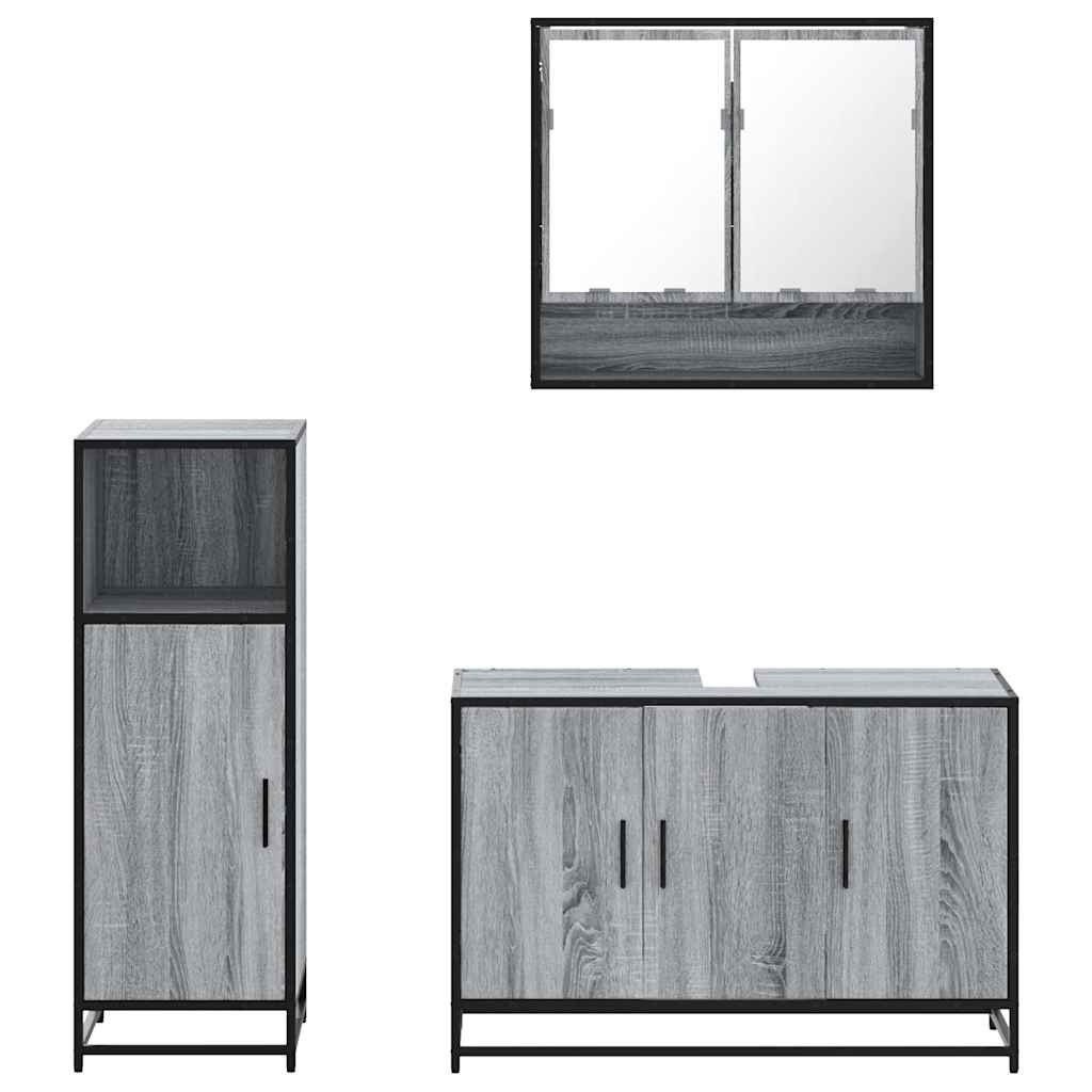 Set mobilier de baie, 3 piese, gri sonoma, lemn prelucrat