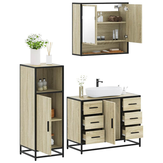 Set mobilier de baie, 3 piese, stejar sonoma, lemn prelucrat