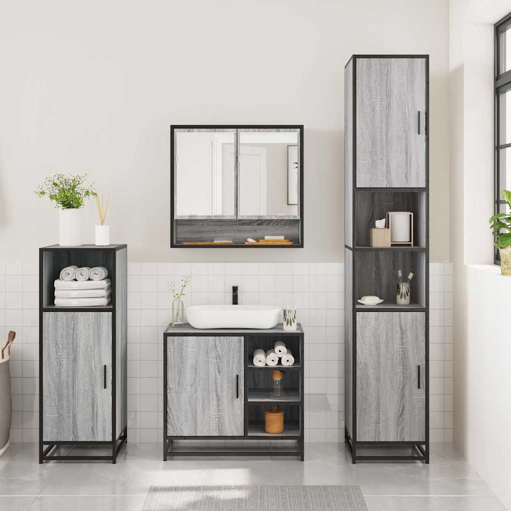 Set mobilier de baie, 3 piese, gri sonoma, lemn prelucrat