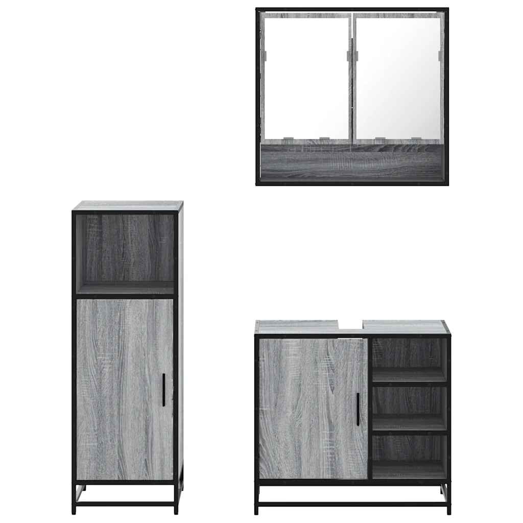 Set mobilier de baie, 3 piese, gri sonoma, lemn prelucrat