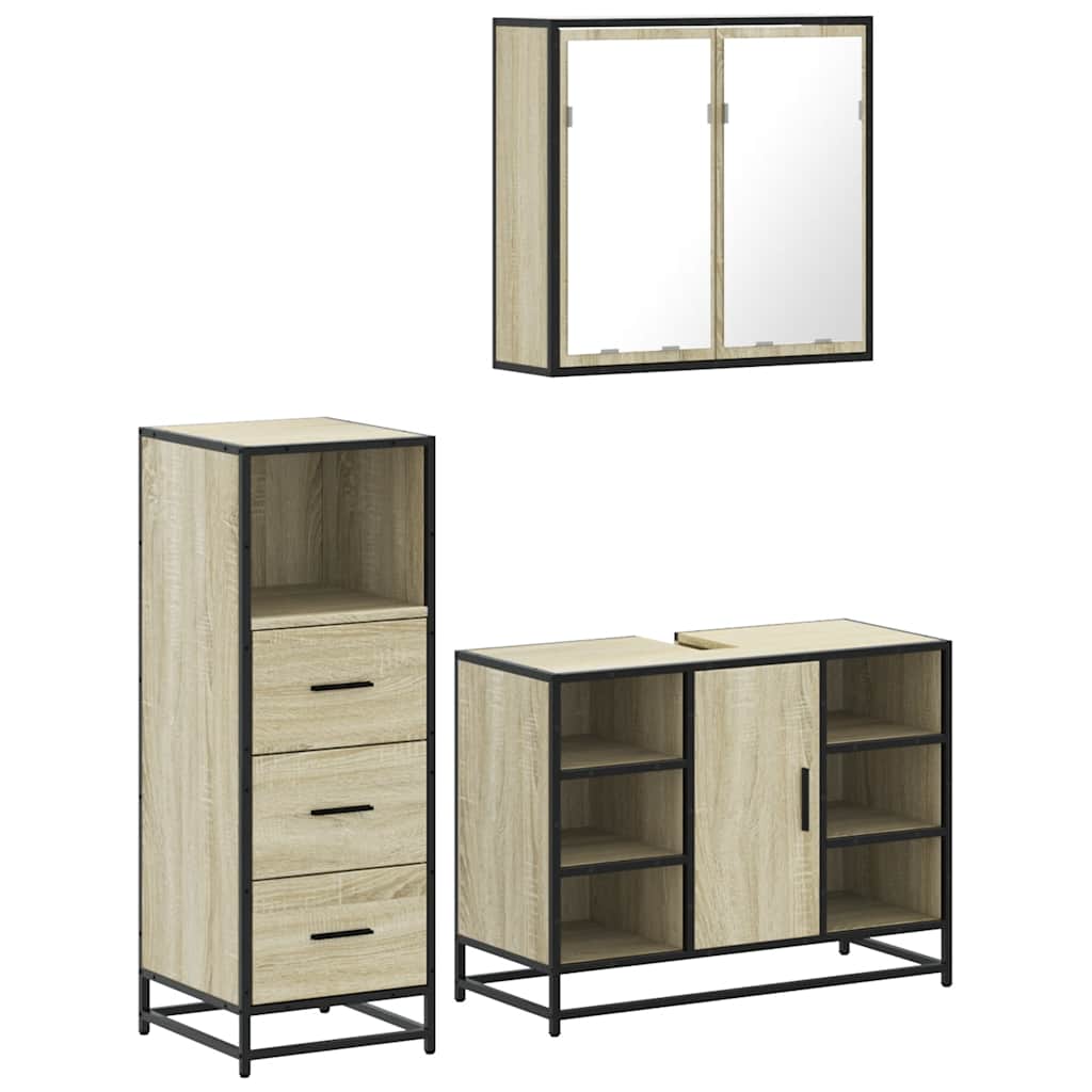Set mobilier de baie, 3 piese, stejar sonoma, lemn prelucrat