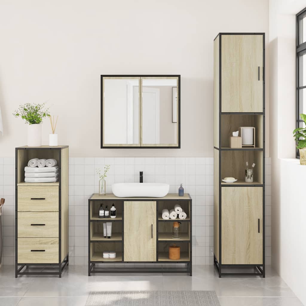 Set mobilier de baie, 3 piese, stejar sonoma, lemn prelucrat