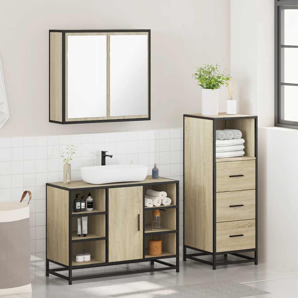 Set mobilier de baie, 3 piese, stejar sonoma, lemn prelucrat