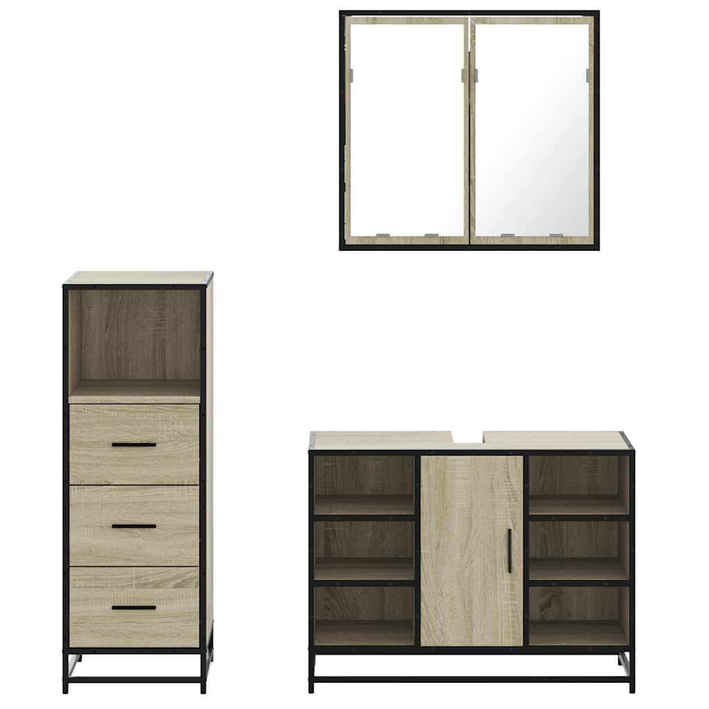 Set mobilier de baie, 3 piese, stejar sonoma, lemn prelucrat