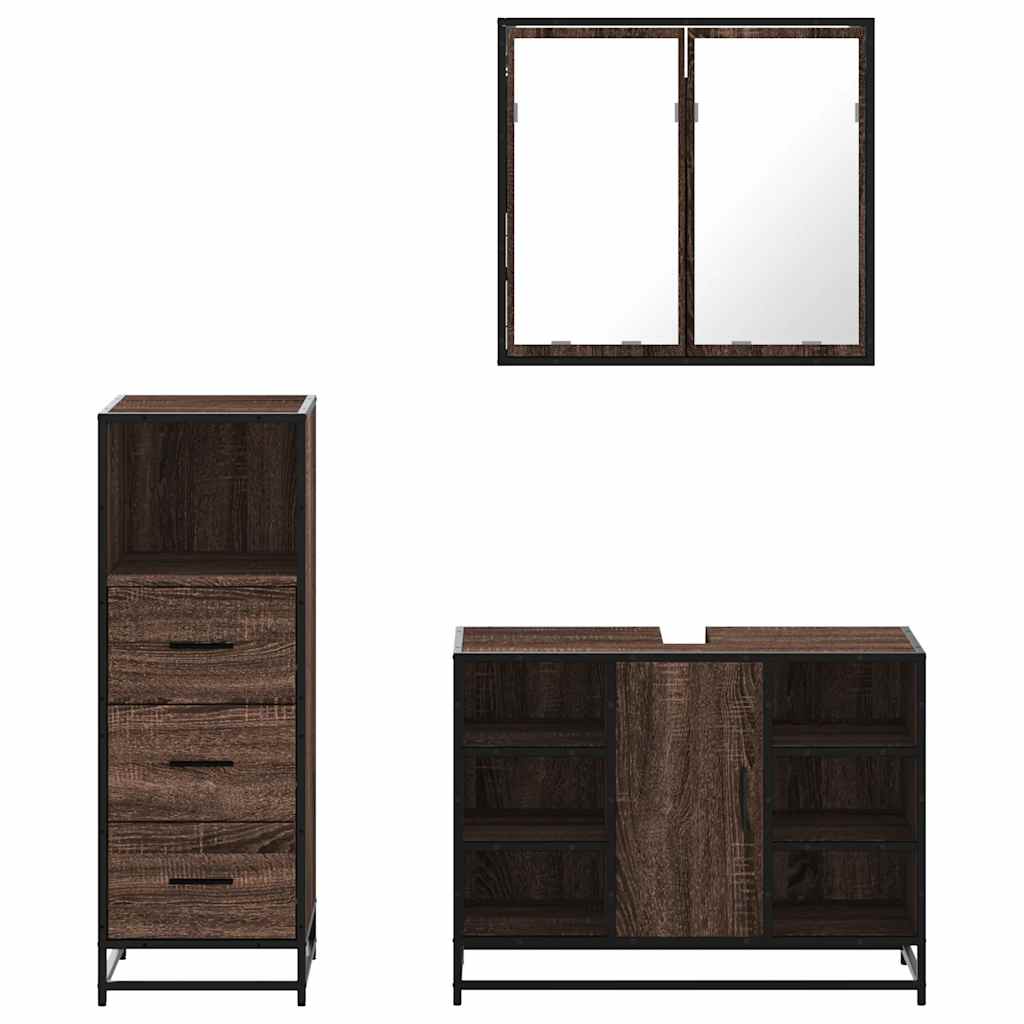 Set mobilier de baie, 3 piese, stejar maro, lemn prelucrat