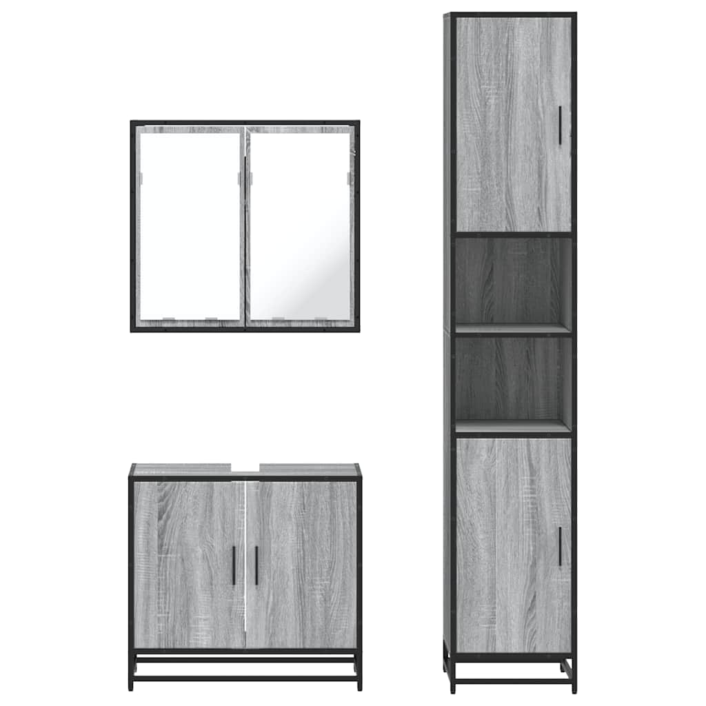 Set mobilier de baie, 3 piese, gri sonoma, lemn prelucrat