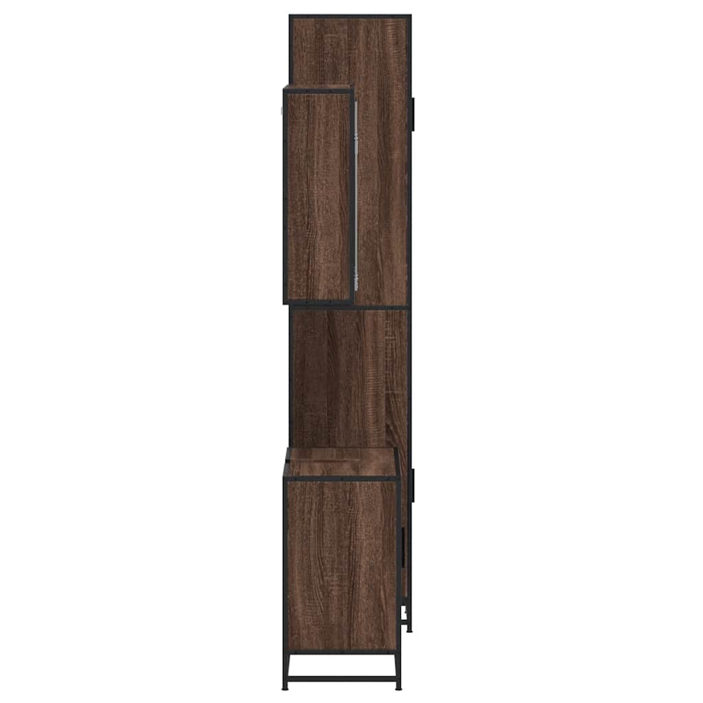 Set mobilier de baie, 3 piese, stejar maro, lemn prelucrat