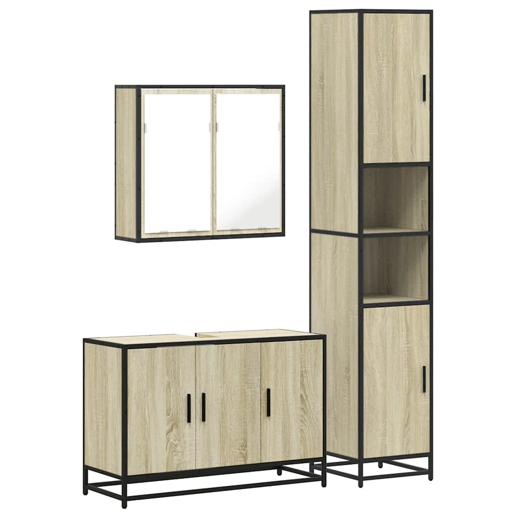 Set mobilier de baie, 3 piese, stejar sonoma, lemn prelucrat