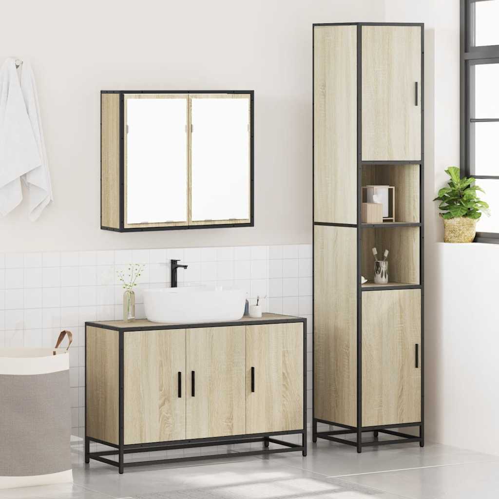 Set mobilier de baie, 3 piese, stejar sonoma, lemn prelucrat