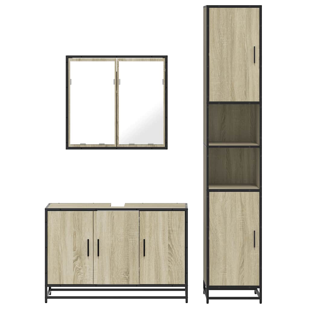 Set mobilier de baie, 3 piese, stejar sonoma, lemn prelucrat