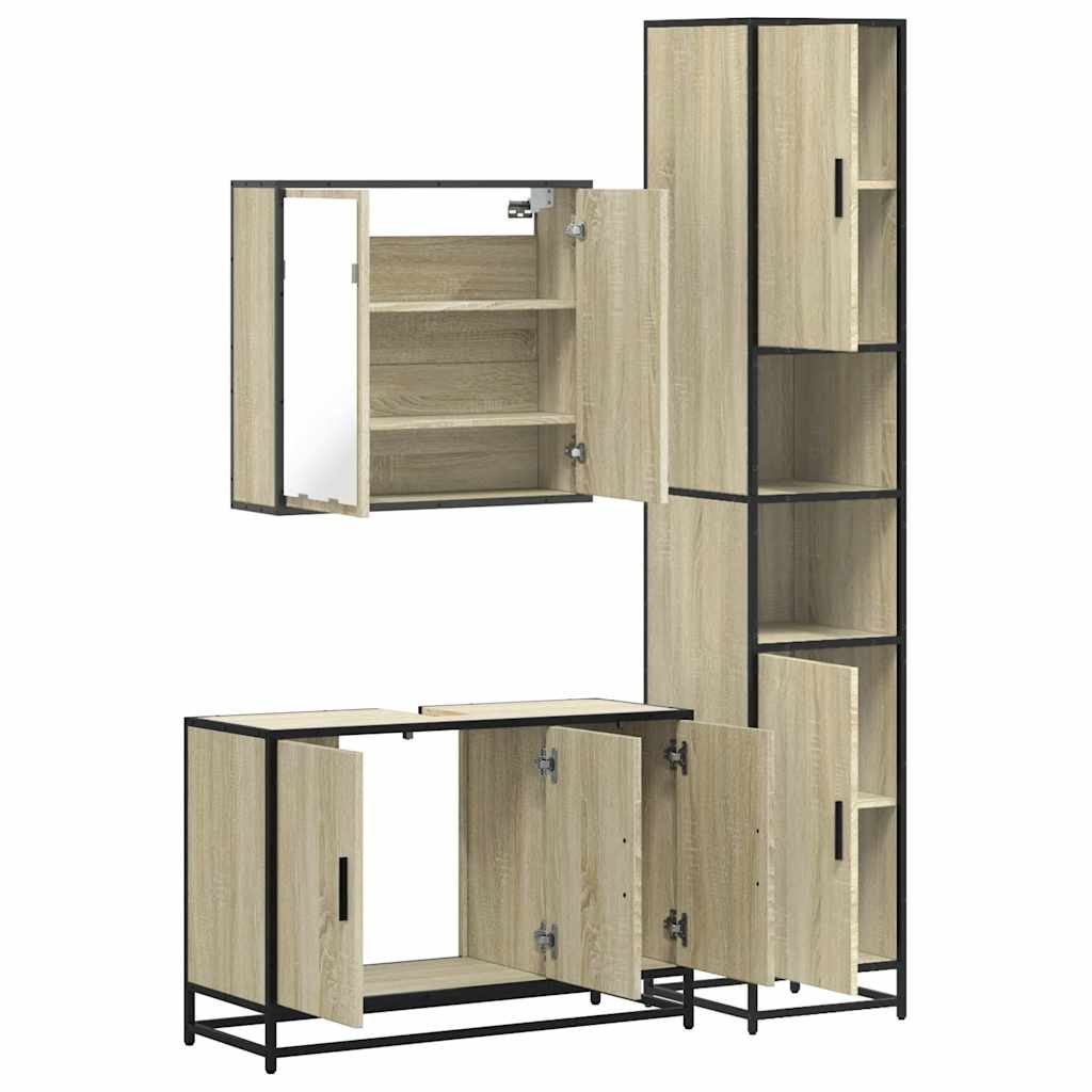 Set mobilier de baie, 3 piese, stejar sonoma, lemn prelucrat
