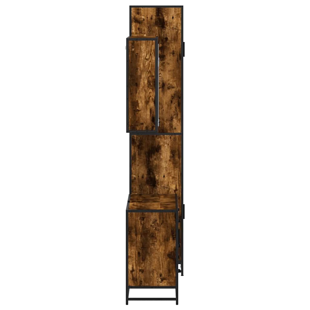 Set mobilier de baie, 3 piese, stejar fumuriu, lemn prelucrat