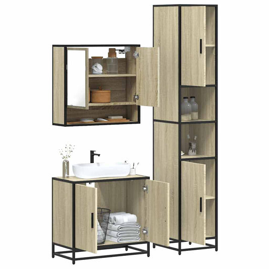 Set mobilier de baie, 3 piese, stejar sonoma, lemn prelucrat