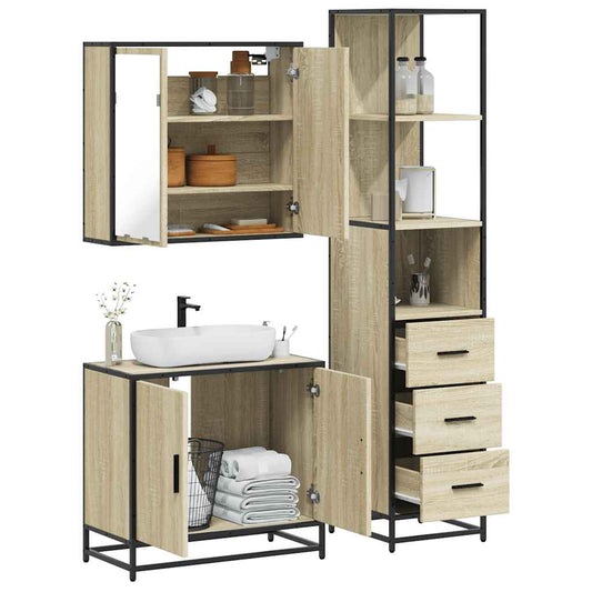 Set mobilier de baie, 3 piese, stejar sonoma, lemn prelucrat