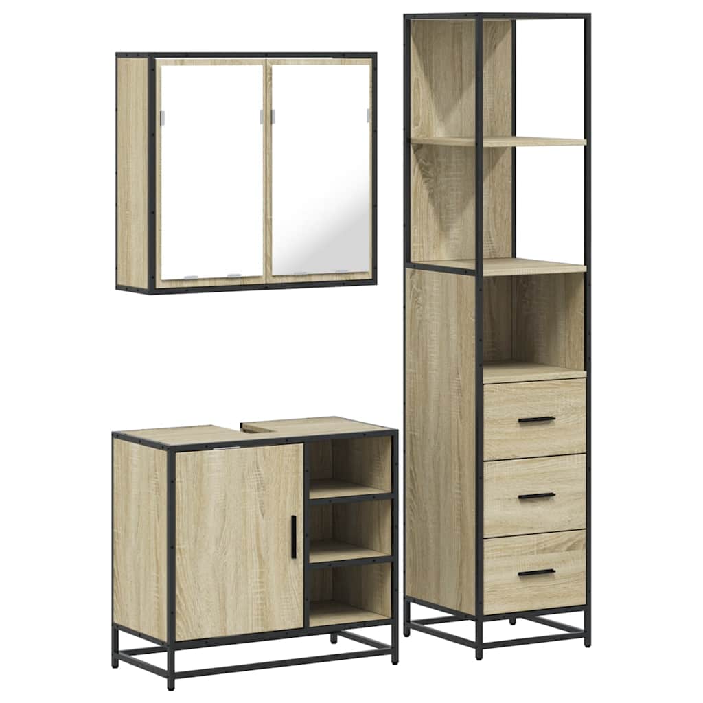 Set mobilier de baie, 3 piese, stejar sonoma, lemn prelucrat