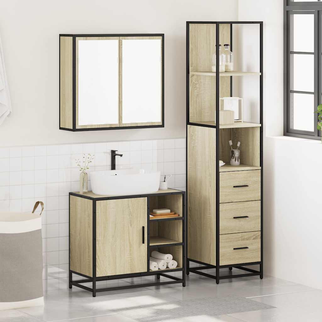 Set mobilier de baie, 3 piese, stejar sonoma, lemn prelucrat