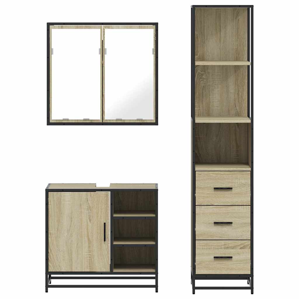 Set mobilier de baie, 3 piese, stejar sonoma, lemn prelucrat