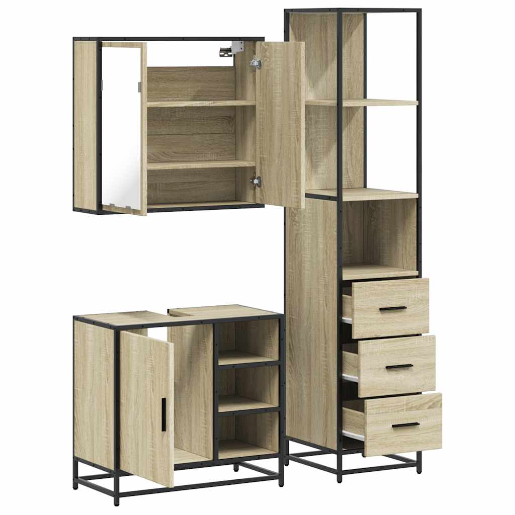 Set mobilier de baie, 3 piese, stejar sonoma, lemn prelucrat