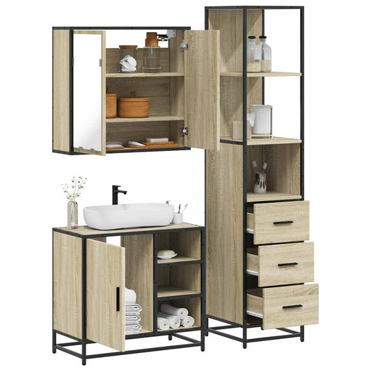 Set mobilier de baie, 3 piese, stejar sonoma, lemn prelucrat