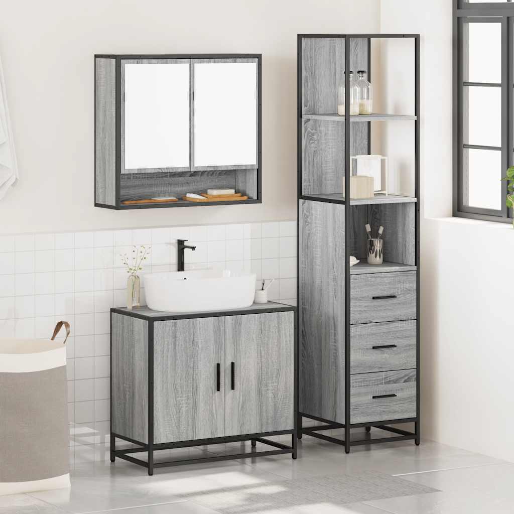 Set mobilier de baie, 3 piese, gri sonoma, lemn prelucrat