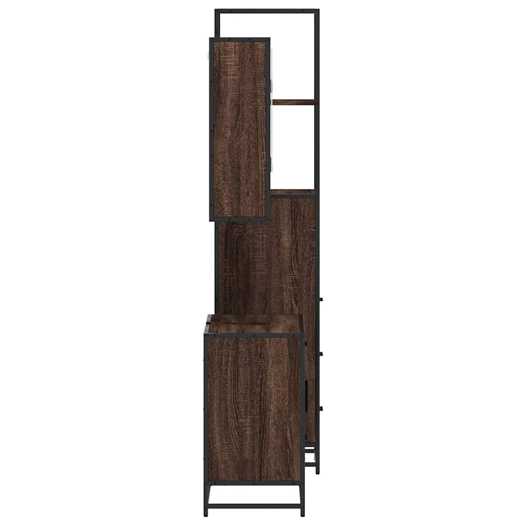 Set mobilier de baie, 3 piese, stejar maro, lemn prelucrat