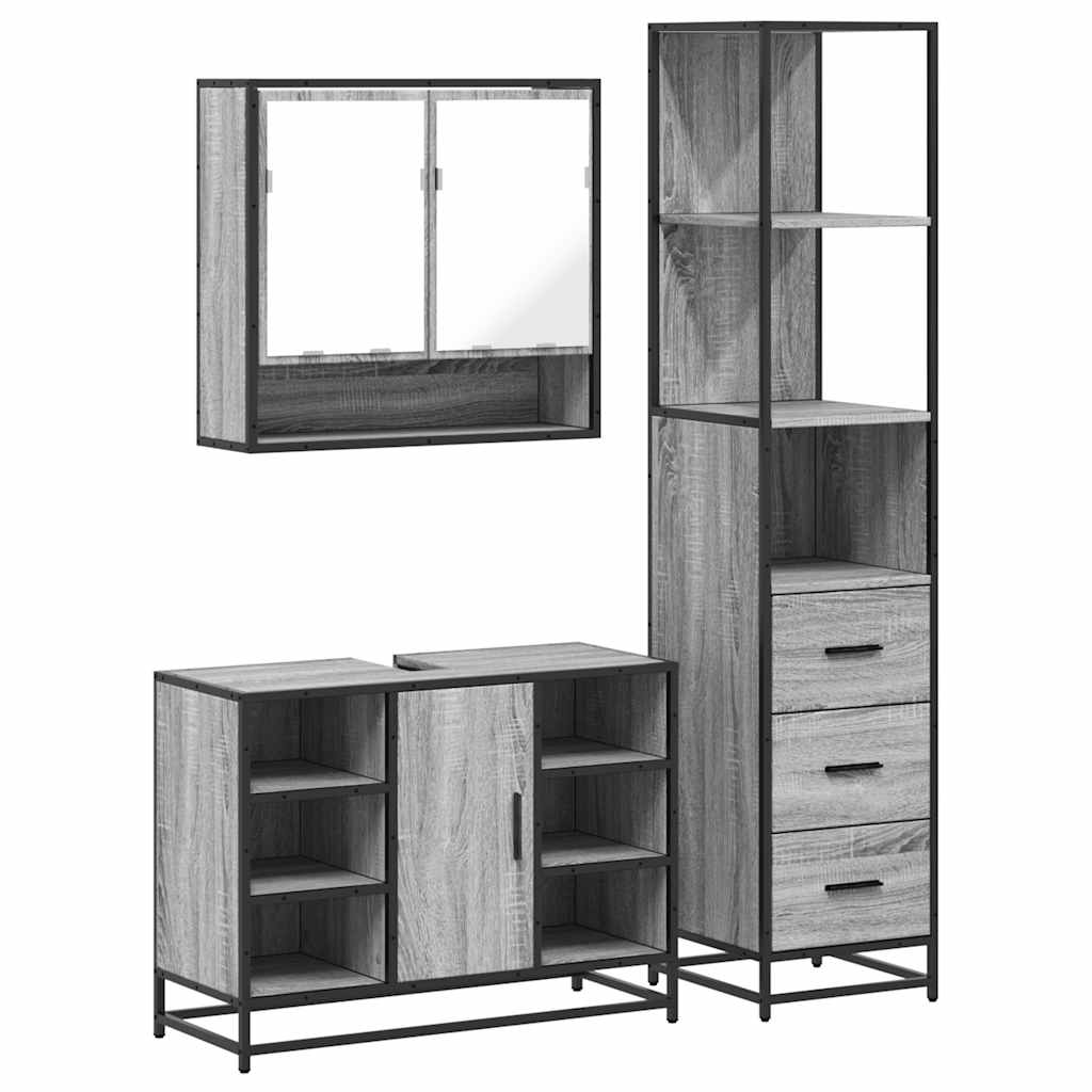 Set de mobilier de baie 3 piese Lemn greșit Sonoma