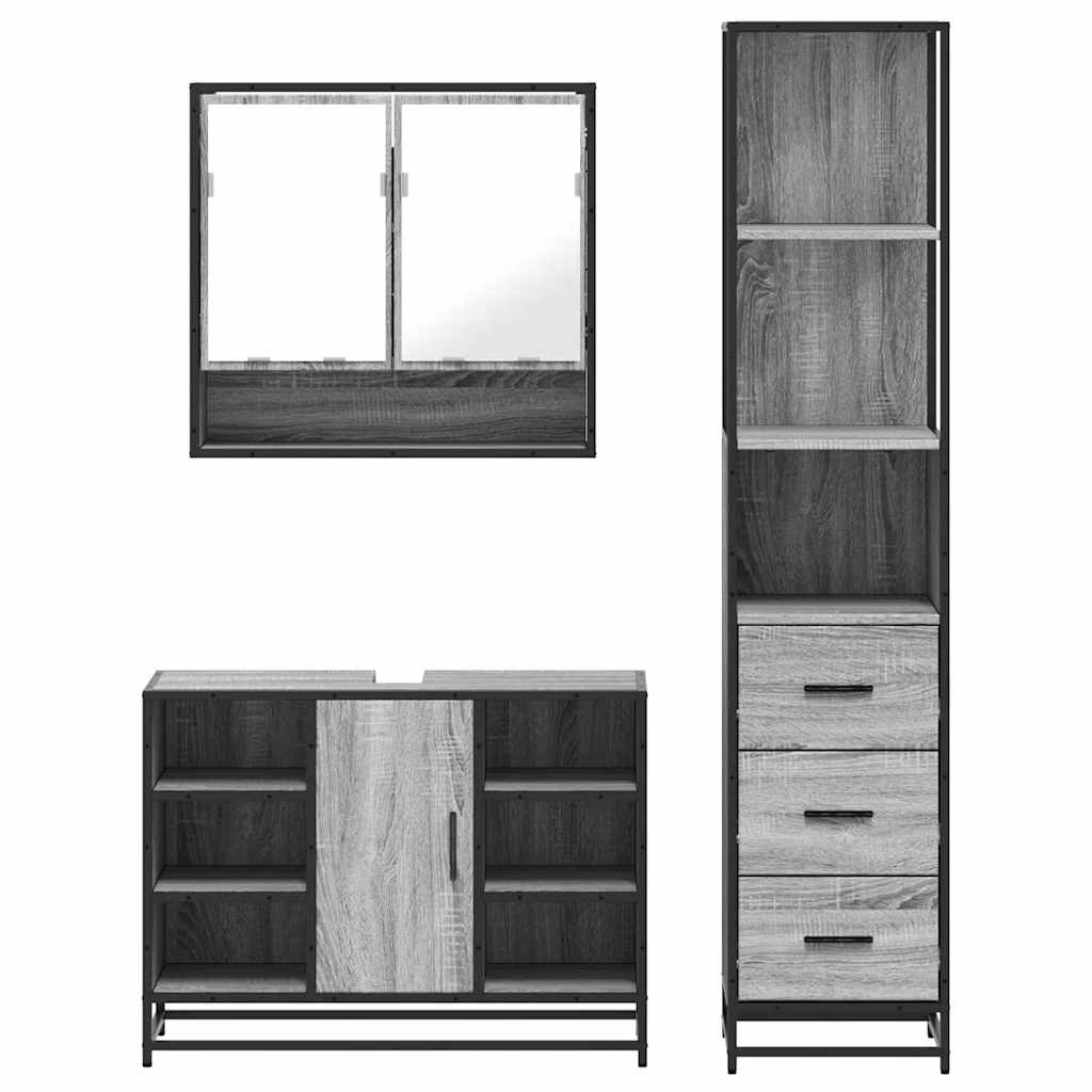 Set de mobilier de baie 3 piese Lemn greșit Sonoma