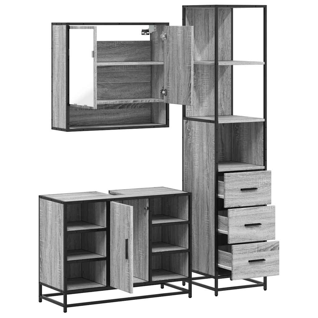 Set de mobilier de baie 3 piese Lemn greșit Sonoma