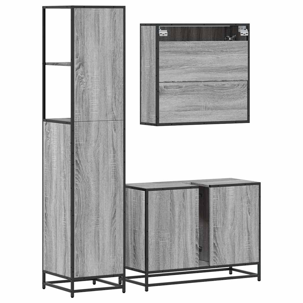 Set de mobilier de baie 3 piese Lemn greșit Sonoma