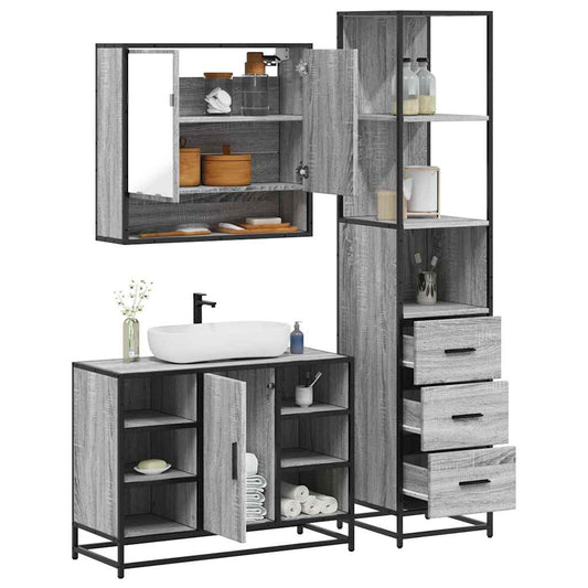 Set de mobilier de baie 3 piese Lemn greșit Sonoma