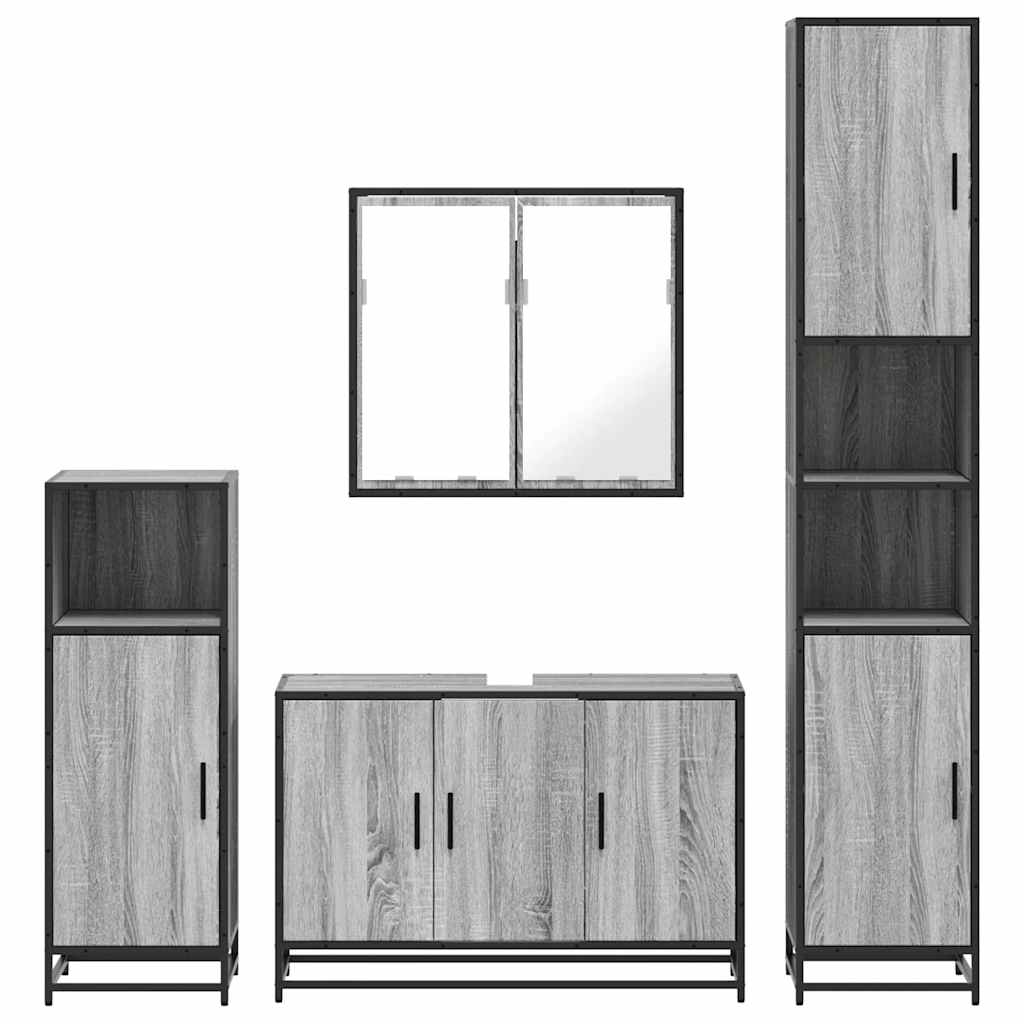 Set de mobilier de baie 4 piese Lemn stratificat gri Sonoma
