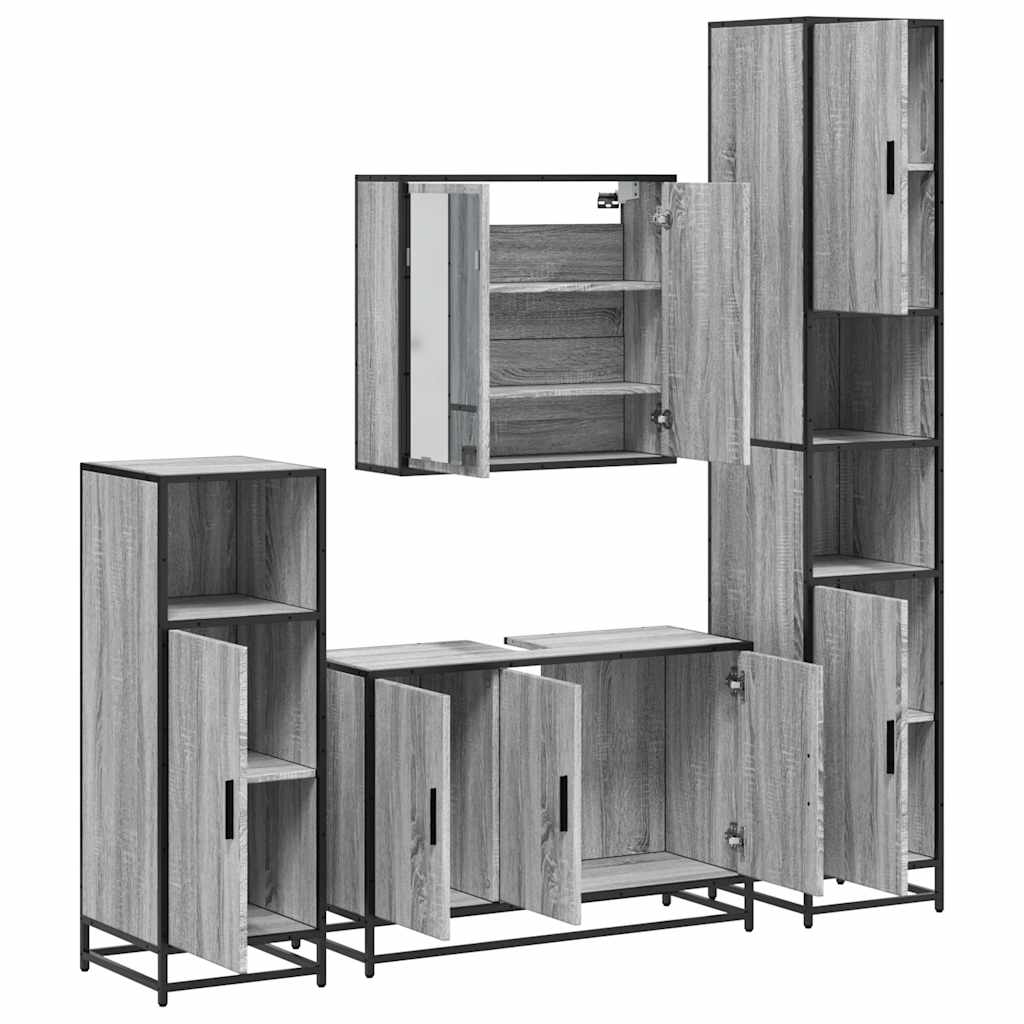 Set de mobilier de baie 4 piese Lemn stratificat gri Sonoma