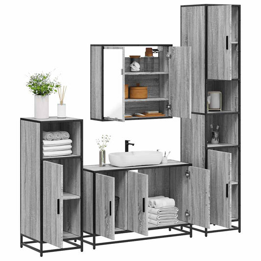 Set de mobilier de baie 4 piese Lemn stratificat gri Sonoma