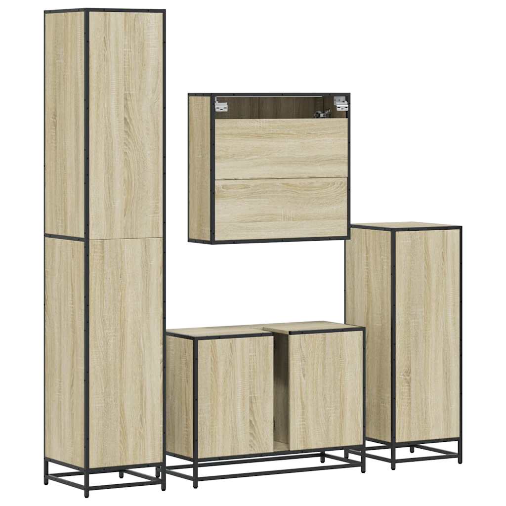Set de mobilier de baie din 4 piese din lemn de stejar Sonoma
