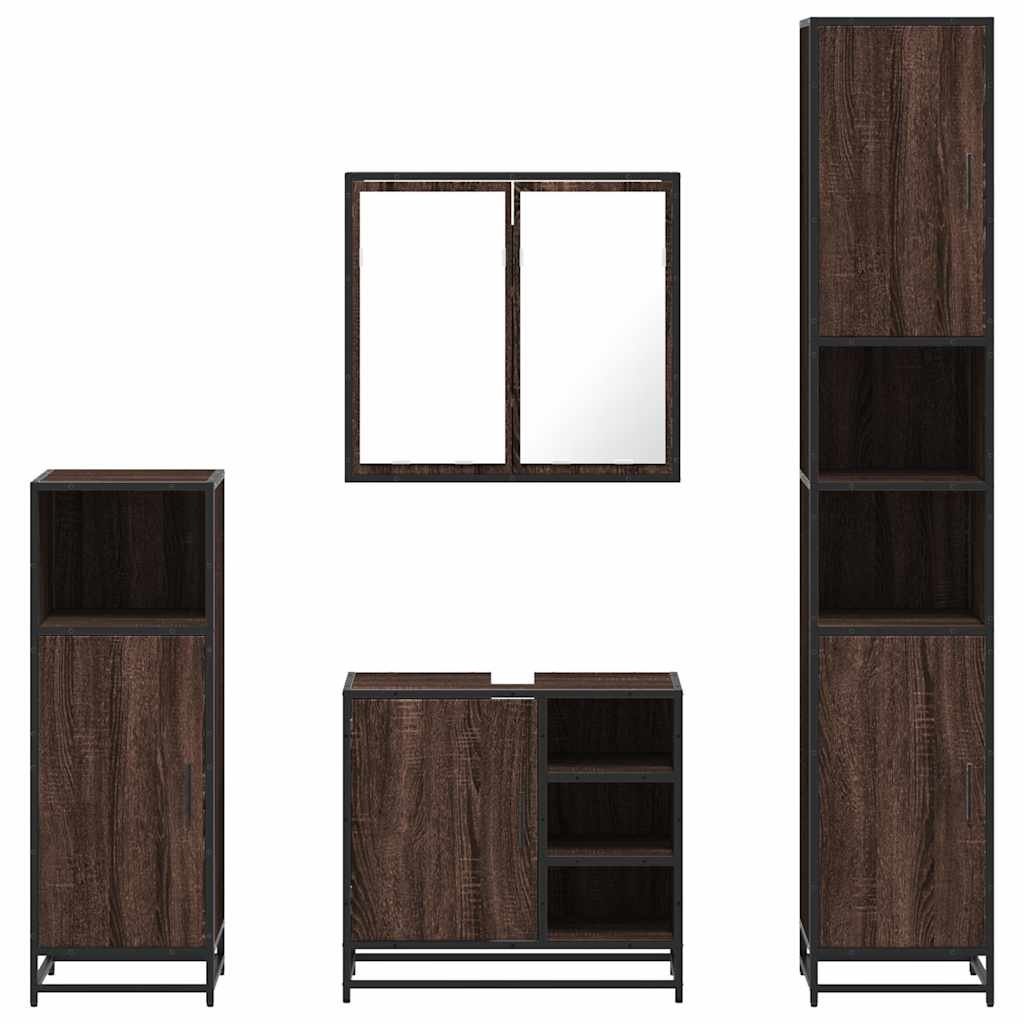 Set de mobilier de baie din 4 piese din lemn de stejar maro