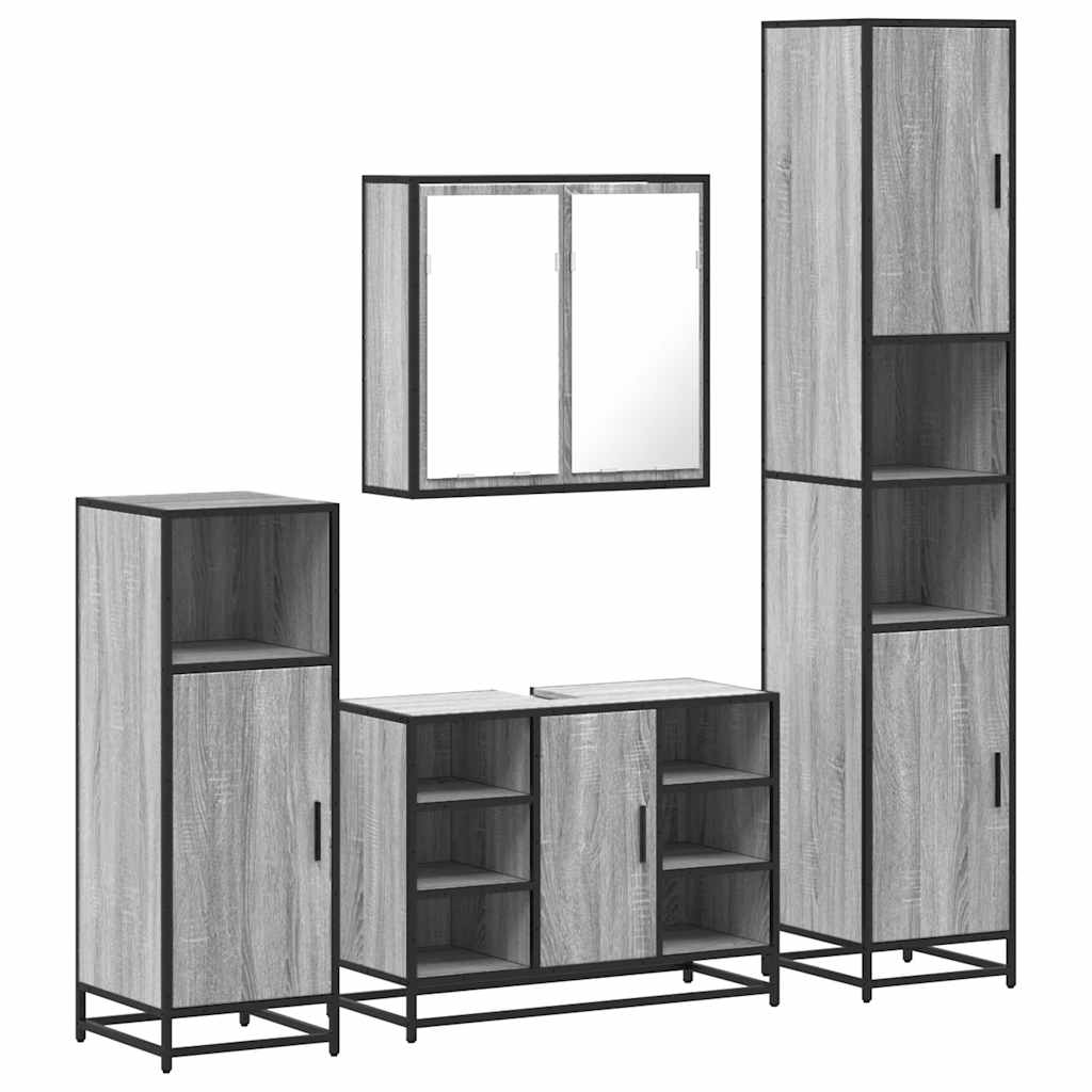 Set de mobilier de baie 4 piese Lemn stratificat gri Sonoma