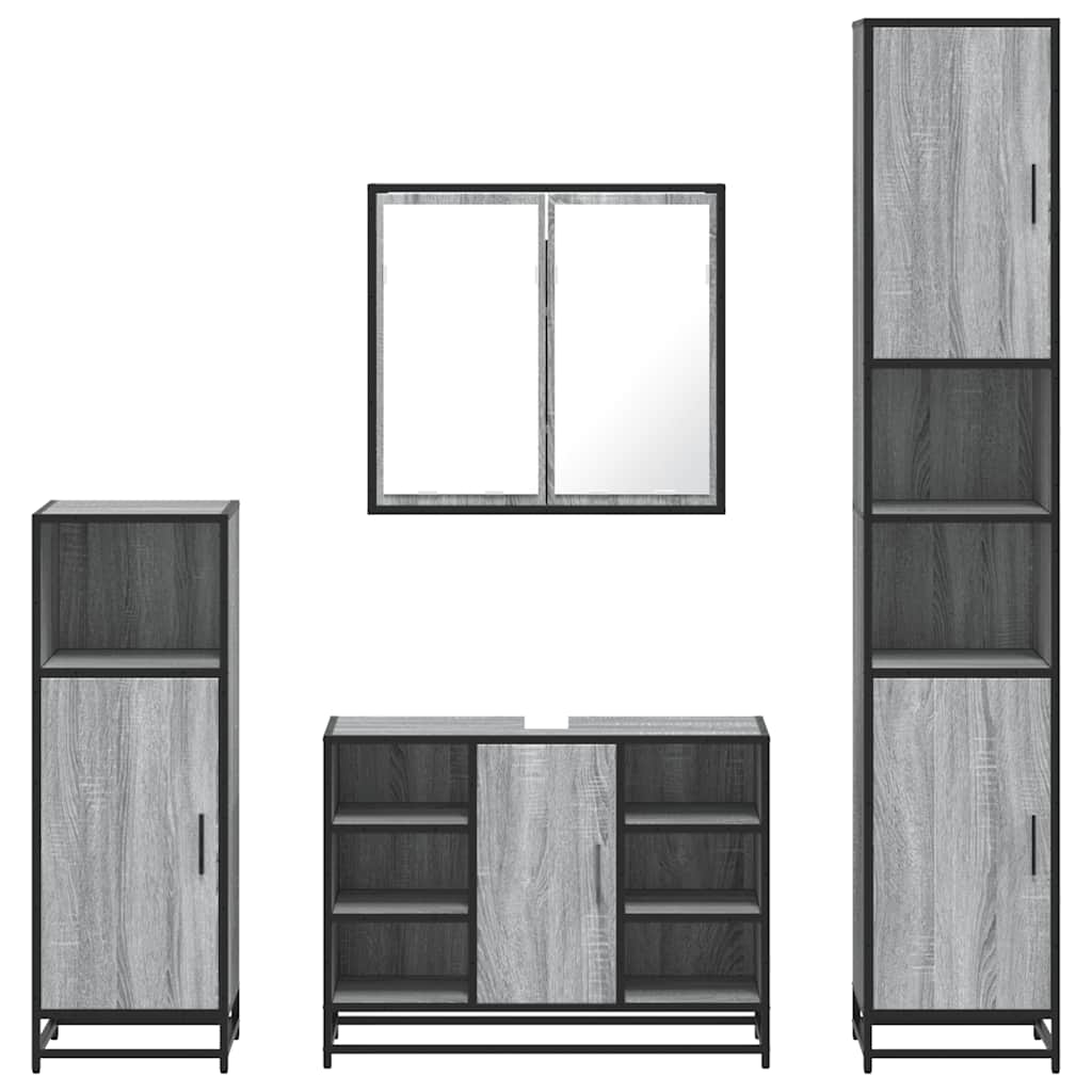 Set de mobilier de baie 4 piese Lemn stratificat gri Sonoma