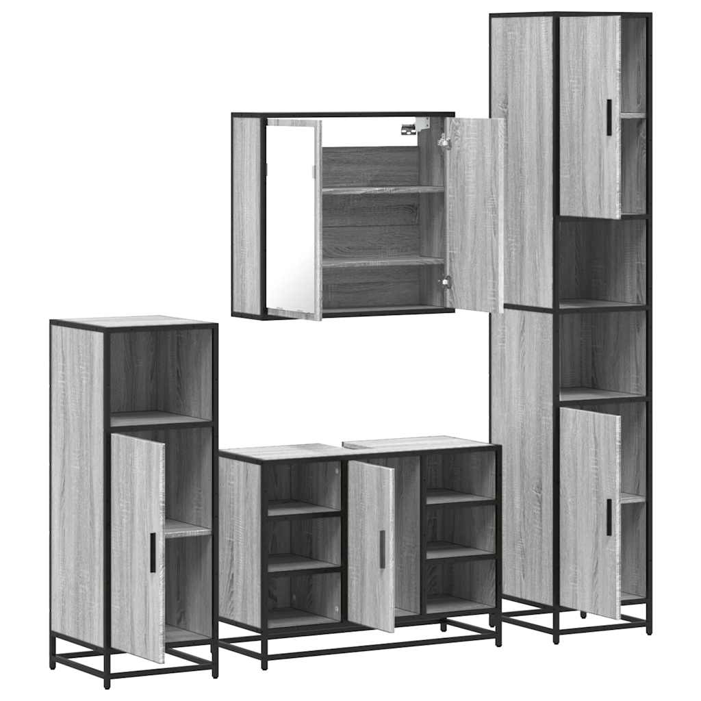Set de mobilier de baie 4 piese Lemn stratificat gri Sonoma