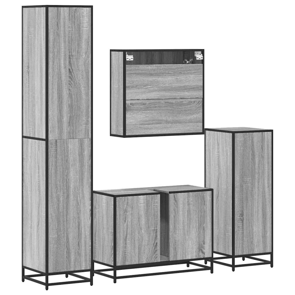 Set de mobilier de baie 4 piese Lemn stratificat gri Sonoma