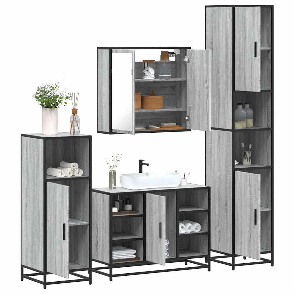 Set de mobilier de baie 4 piese Lemn stratificat gri Sonoma