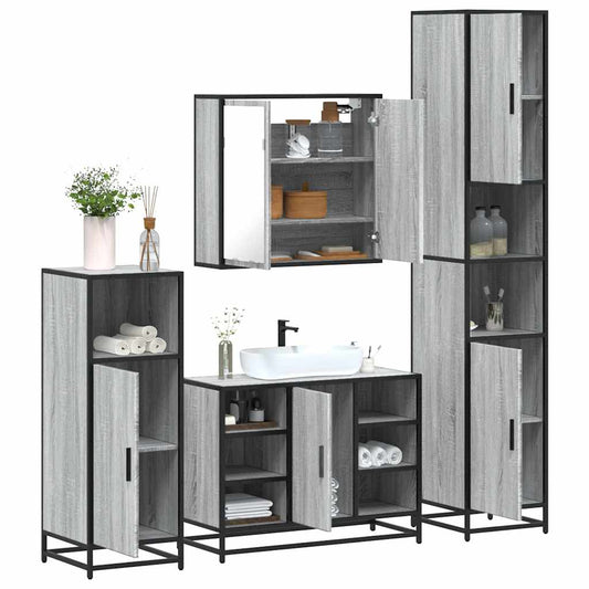 Set de mobilier de baie 4 piese Lemn stratificat gri Sonoma