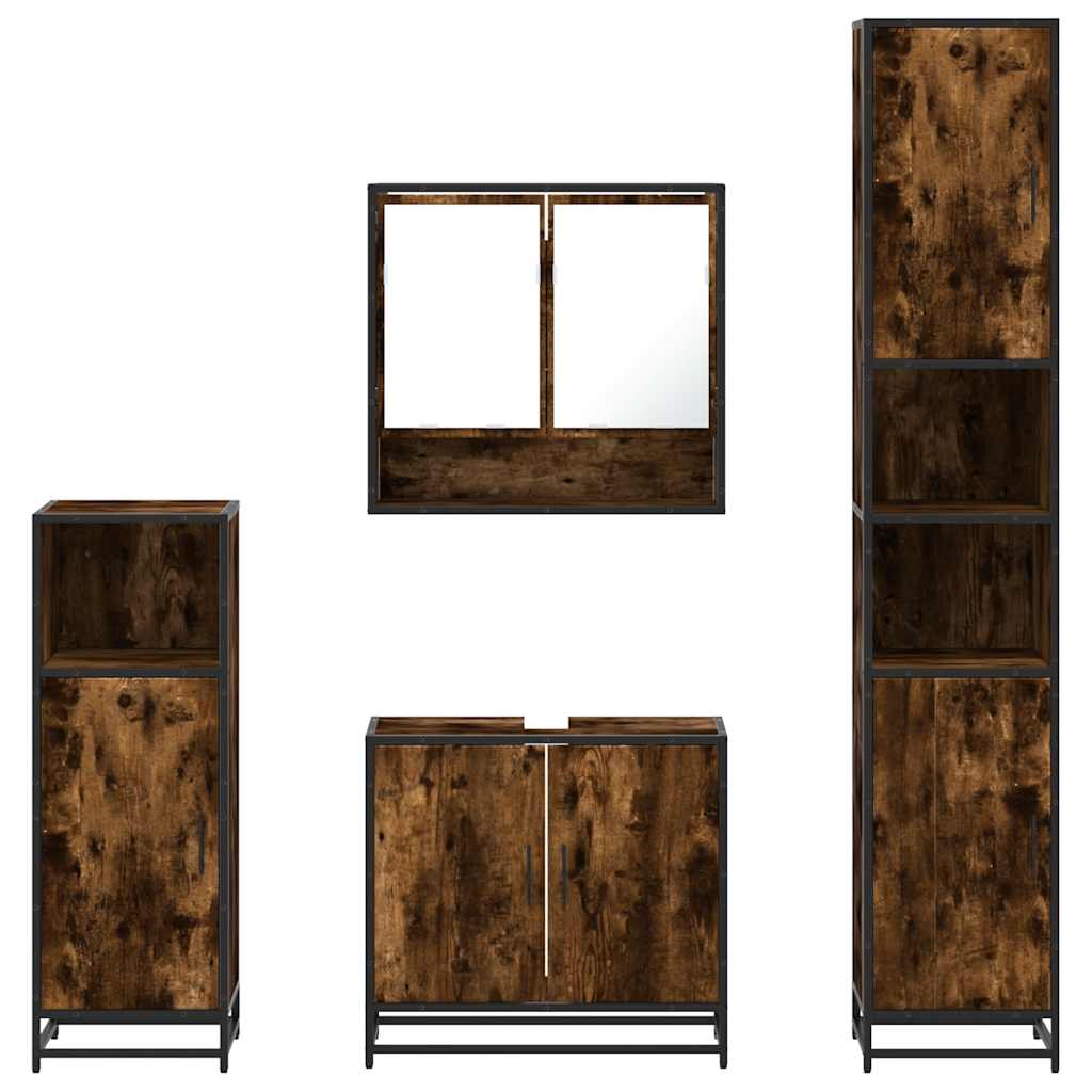 Set de mobilier de baie 4 piese Lemn prelucrat de stejar afumat