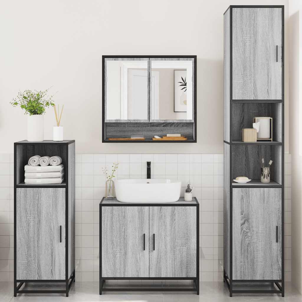 Set de mobilier de baie 4 piese Lemn stratificat gri Sonoma