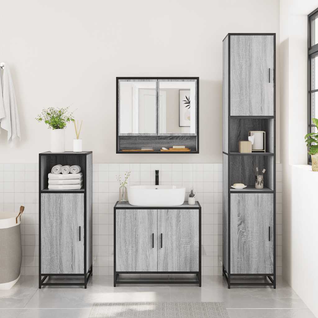 Set de mobilier de baie 4 piese Lemn stratificat gri Sonoma