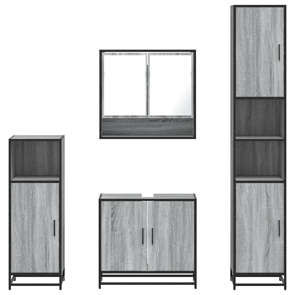 Set de mobilier de baie 4 piese Lemn stratificat gri Sonoma
