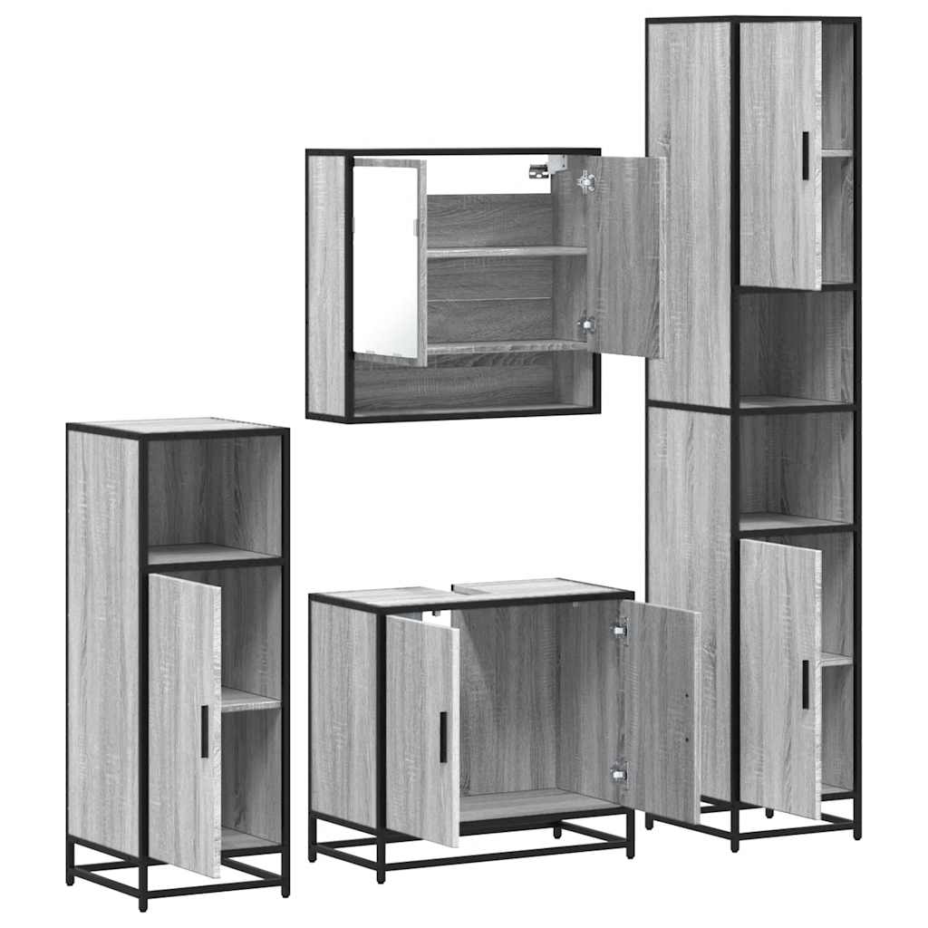 Set de mobilier de baie 4 piese Lemn stratificat gri Sonoma